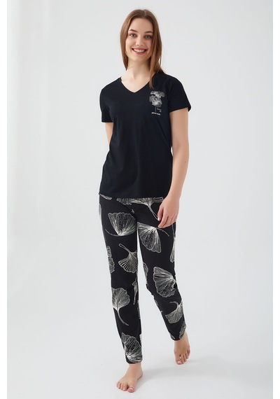Pierre Cardin Wanderful Siyah Kadın Kısa Kol Pijama Takım Siyah
