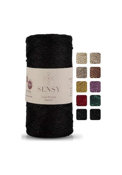Sensy Premium Simli 200 Gr Polyester Makrome Ipi Siyah 2 Mm - 230 M Supla Ip Ve Çanta İpliği