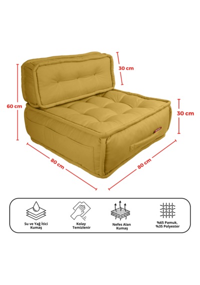 Xpermate Duoflex Sırtlı Minder İskandinav 80x80x30 Hardal