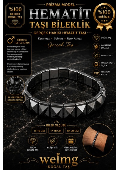 Hematit Taşı Bileklik - Doğal Taş Bileklik - Sertifikalı Doğal Taş Gri Gri