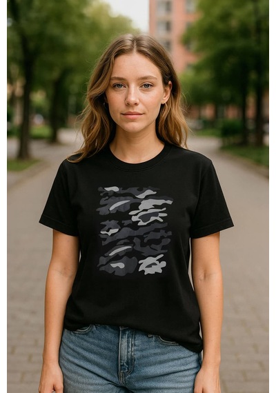Markapia Woman Kadın Bisiklet Yaka %100 Pamuk Baskılı Siyah T-shirt 2xl