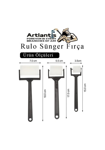 Sünger Rulo Fırça 6 Lı 1 Paket Siyah Plastik Saplı Boyama Süngeri Sanatsal Sünger Boya Fırçası