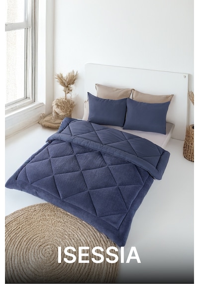 Lüks Wellsoft Çift Taraflı Yumuşak 4 Mevsim Yorgan Seti Yorgan Uyku Seti Çeyiz 195 X 215cm Mavi