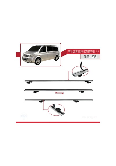 Volkswagen T5 Caravelle 2003-2015 Arası İle Uyumlu Basıc Model Ara Atkı Tavan Barı Gri 3 Adet