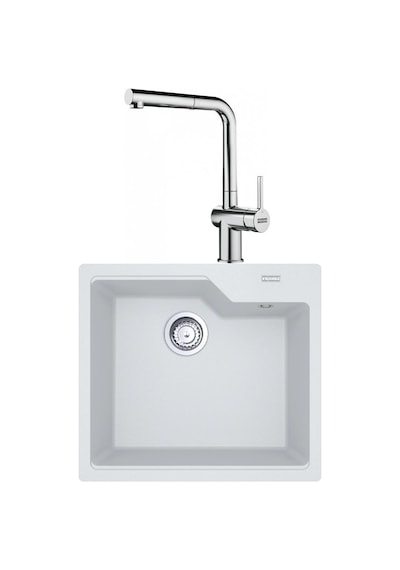 Franke Ubg 610-56 Granit Bianco Evye, Actıve Plus Doccıa 2.0 Spiralli, Krom Armatür Beyaz