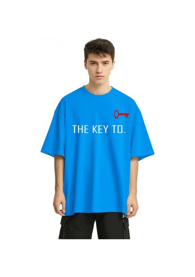 Nevermind Unisex Çift Erkek Kadın Tişört 2li Set Takım The Key To Baskılı Sevgili Kombini Mavi