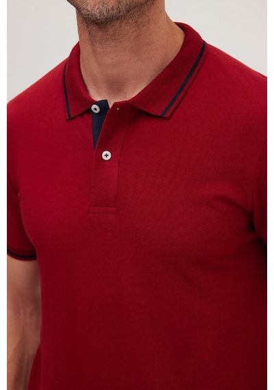 Tudors Erkek Slim Fit Dar Kesim %100 Pamuk Yumuşak Dokulu Serin Tutan Kumaş Düz Pike Bordo Polo Yaka Tişört-42252 Bordo