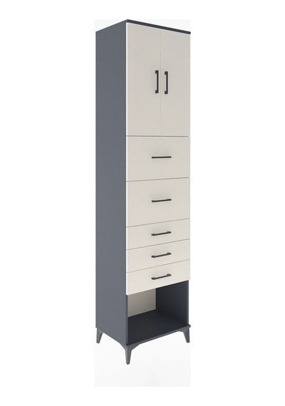 Hyperion Dolap 2 Raflı 5 Çekmeceli 2 Kapaklı 60x44x243 Antrasit-aytaşı Antrasit