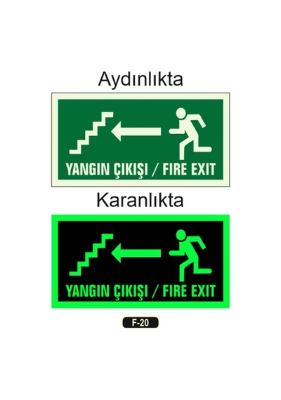 Fosforlu Yangın Çıkışı Fıre Exıt Yön Levhası F-20