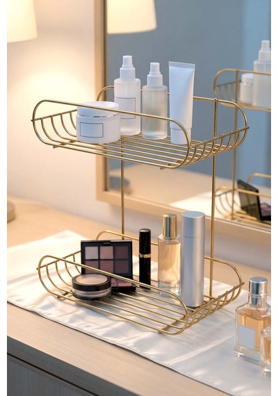 Gold 2 Katlı Metal Sabunluk & Şampuanlık Banyo Köşeliği Altın