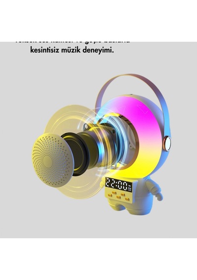 Renkli Işıklı Astronot Bluetooth Hoparlör Ve Kablosuz Karaoke Mikrofon Seti