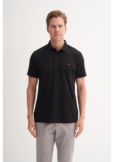 Slim Fit Polo Yaka Likralı Rahat Düz Örme Tişört 4008 Siyah