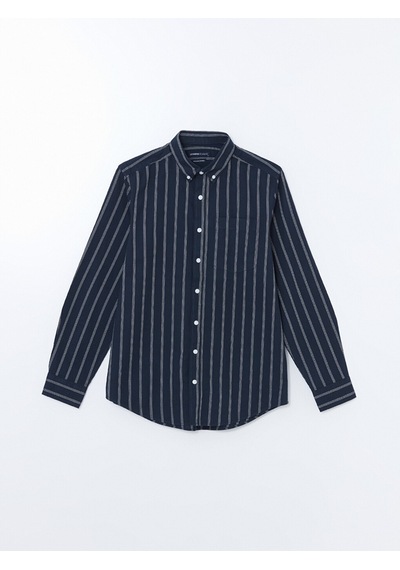 Lcwaıkıkı Classic Lacivert Regular Fit Uzun Kollu Çizgili Erkek Gömlek