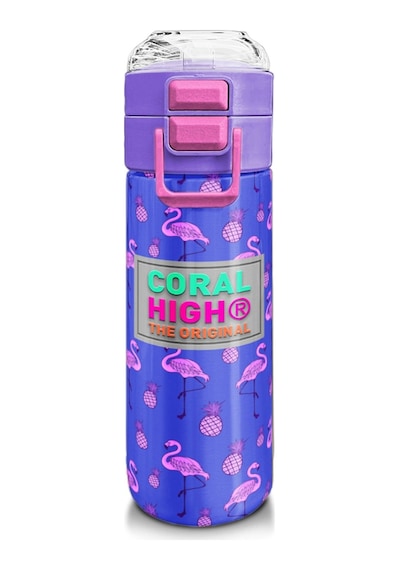 Coral High Kız Çocuk İçin 500 Ml'lik Paslanmaz Çelik Termos/suluk - Lavanta Pembe Flamingo Desenli Çok Renkli