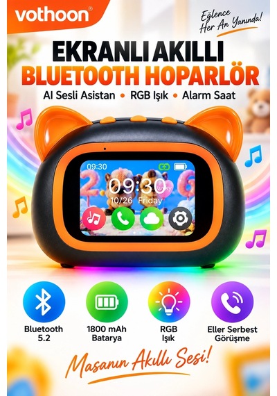 Tf39 Pro Yapay Zekalı Bluetooth Hoparlör - Renkli Ekran, Rgb Işık, Alarm Ve Saat