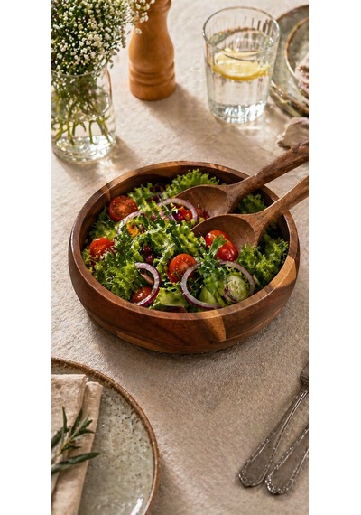 Akasya Kase 25 Cm- Akasya Büyük Boy Kase Ve Sunumluk-mien Akasya Salata Kasesi 25 Cm Kahve Tonları