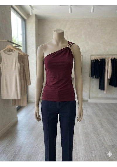 Asvella Trend Tek Omuz Detaylı Şık Bluz Bordo