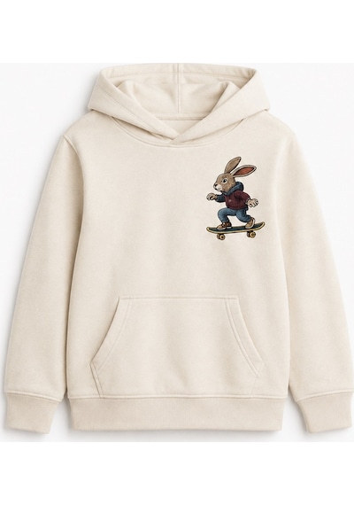 Esila Kids Erkek Çocuk Kapüşonlu Baskılı Sweatshirt Kanguru Cepli Günlük Hoodie Ekru