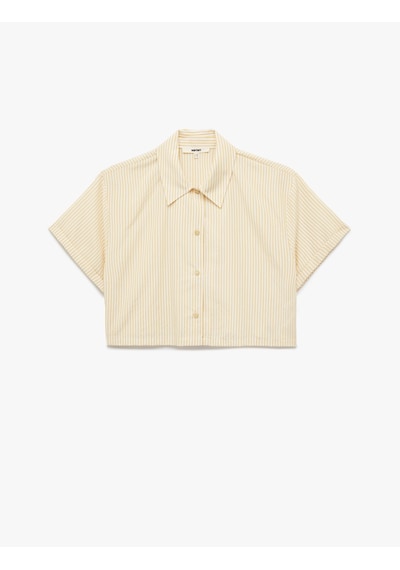Koton Regular Fit Kısa Kollu Çizgili Crop Poplin Gömlek Sarı Çizgili 5sak60441pw