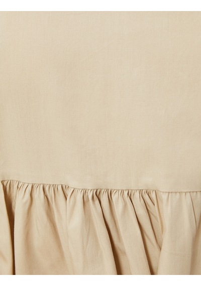 Koton Mini Poplin Elbise Balon Kollu Volanlı Bisiklet Yaka Pamuklu Taş 3sal80047ıw Taş