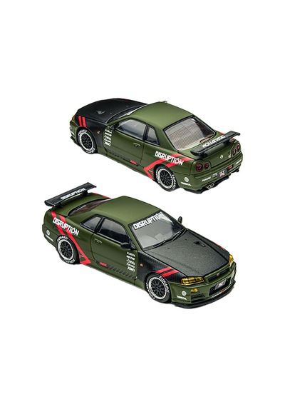 Timemicro 1:64 Nissan Skyline Gt-r R34 Matte Green Disruption Kaput Bagaj Açılır Tm646317 Yeşil