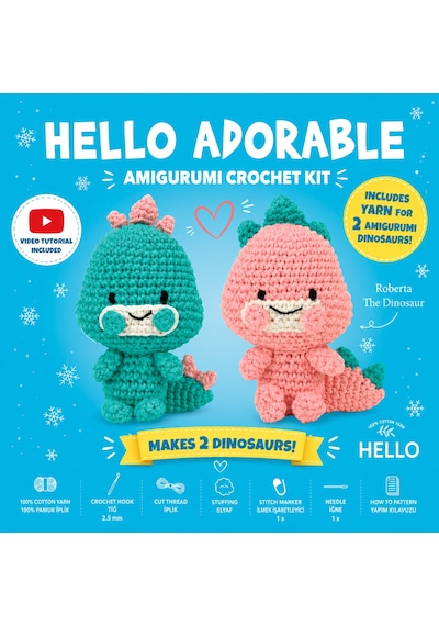 Bakgelal Hello Adorable Amigurumi Dinozor Yapım Kiti 2 Adet Sevimli Dinozor Bff, Türkçe Anlatımlı