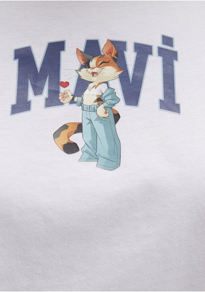 Mavi - Kedi Logo Baskılı Beyaz Tişört 1613284-620 Beyaz