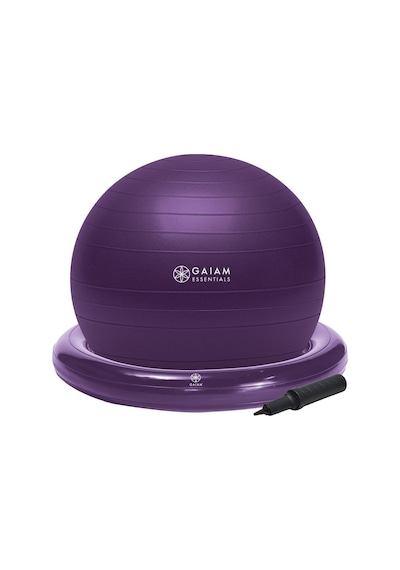 Gaiam Essentials Denge Topu Ve Taban Kiti, 65 Cm Yoga Topu Sandalyesi, Ev Veya Ofis Masası İçin Şişirilebilir Halka Tabanlı Egzersiz Topu, Hava Pompası Dahil - Mor