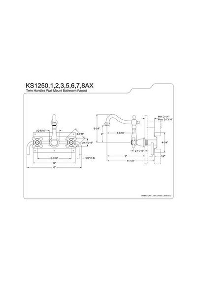 Ks1253ax 20,32 Cm Merkez Duvara Monte Gemi Lavabo Musluğu, Pirinç, 6-3/8 İnç Ağız Erişiminde Beyaz