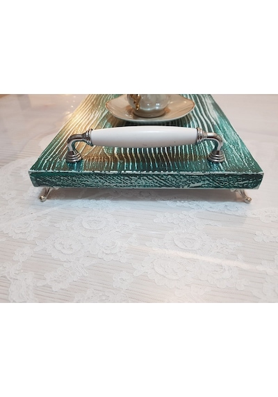 Mdf Sunum Tepsisi Çay Kahve Tepsisi 20cm 35cm Rustik Yeşil