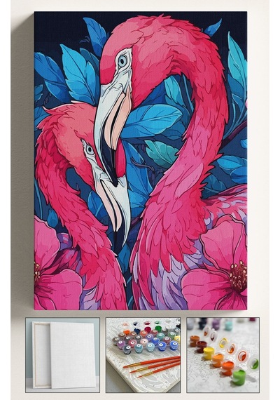 Sayılarla Boyama Seti Numaralı Tuval Fırça Boya Dahil Kasnaklı Set 40x50 Cm - Flamingo