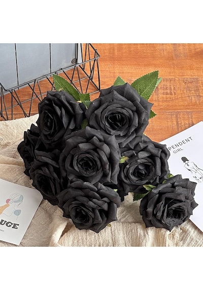 Yapay Çiçek Siyah 9lu Gül Demeti Kumaş 40 25cm
