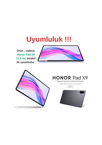 Honor Pad X9 11.5 İnç Uyumlu Kalem Bölmeli Standlı Silikon Kılıf + Ekran Koruyucu + Kalem 3'lü Set Kılıf