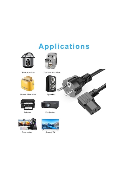 Koodmax 100 Adet C13 Power Güç Elektrik Kablosu 90 Derece L Tip Sol Açılı Power Kablo - 1.8 Mt