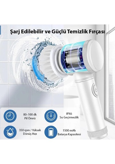 Ally Magic Brush 5in1 Fırça Başlıklı Şarjlı Temizleme Fırçası Banyo/fayans/zemin Temizleyici- 5775 Diğer
