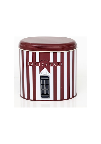 Patisserie Line Desenli Oval Metal Saklama Kabı 14 x 12 x 13 CM 1.4 L Çok Renkli