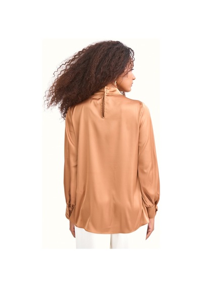 Sateen Yaka Detaylı Saten Bluz - Camel