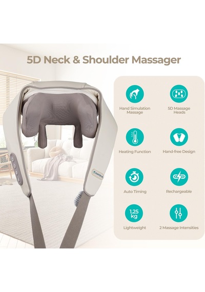 5d Shiatsu Boyun Ve Omuz Masajı, Isı Fonksiyonlu Derin Doku Masajı, Şarj Edilebilir, Taşınabilir Boyun Masajı, Kadın Erkek Arkadaşlar Aile İçin Hediye