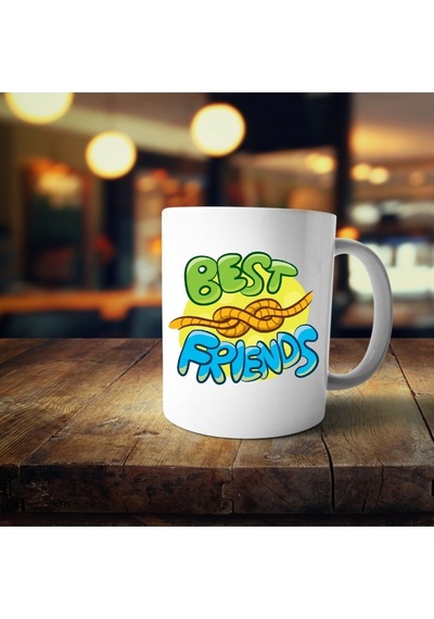 Grafiti Yazı Baskılı Kupa Bardak - Ruh Halleri - Best Friends - En Yakın Arkadaşlar Beyaz