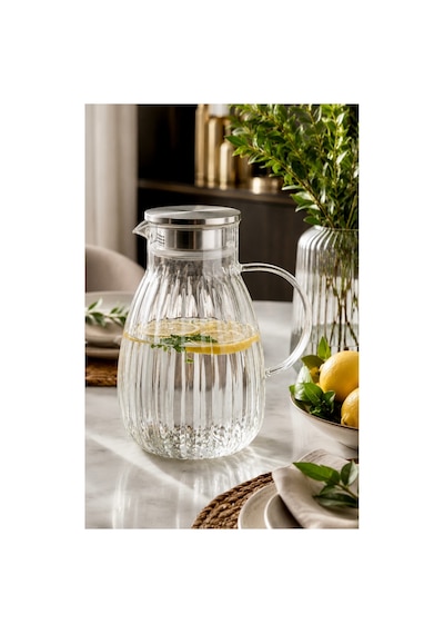 1800 Ml,büyük Boy Borosilikat Cam Sürahi,metal Süzgeç Kapaklı,su,limonata,detoks,çay Sürahisi-model2