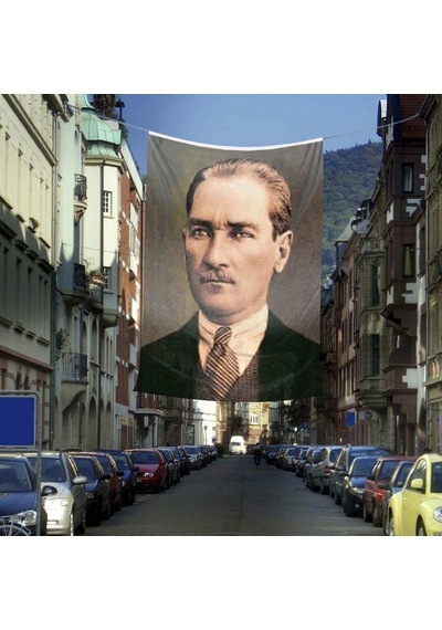 Sivil Mustafa Kemal Atatürk Cephe Poster Bayrağı - 4 X 6 Metre 1