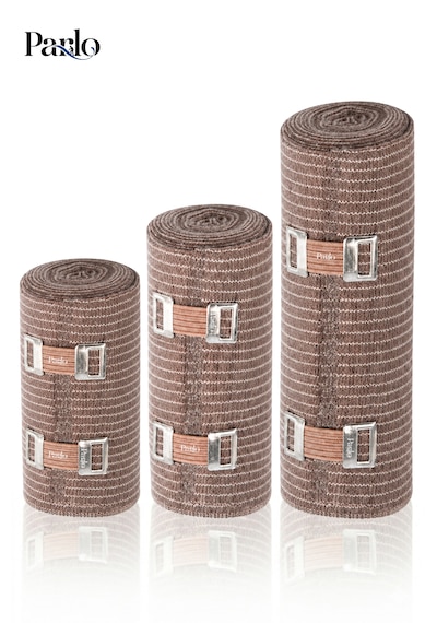 Parlo Elastik Bandaj 3 Lü Set 10-15-20 Cm %300 Esnek, 4,5 M Ye Kadar Uzayan, Metal Kancalı Destek Sargı Seti