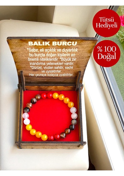 Balık Burcu Doğaltaş Bileklik %100 Doğal Taş, Hediye Kutulu Çok Renkli