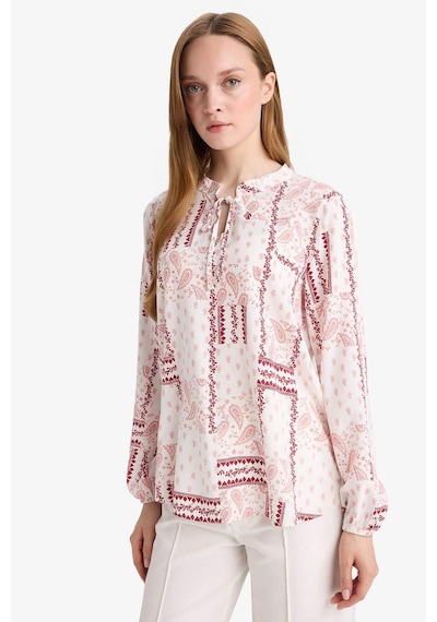 Defacto Regular Fit Desenli Apaş Yaka Uzun Kollu Bluz N1809az25sppn436 Pembe