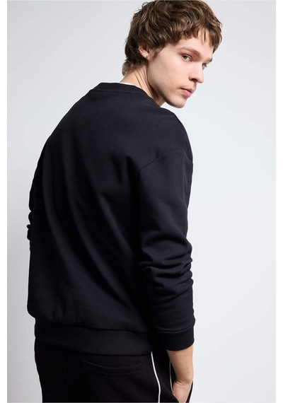 Defacto - 	Boxy Fit Bisiklet Yaka Basic Düz Pike Sweatshirt E1519AX25SP Siyah