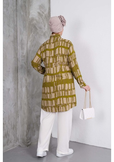Polologin Butik Yeşil Çizgili Tunik Ve Krem Pantolon Takım Yeşil & Krem