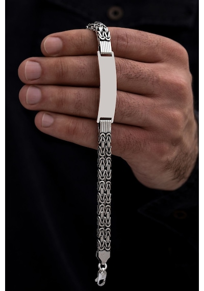 Erkek Gümüş Bileklik - İsim Yazılabilir 3.5 Mm Çift Kare Kral Gümüş Bileklik