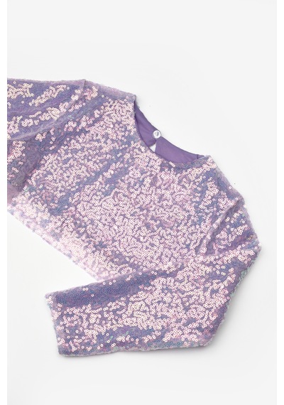 Le Mabelle Lila Uzun Kollu Pullu Kız Çocuk Crop Bluz Lila