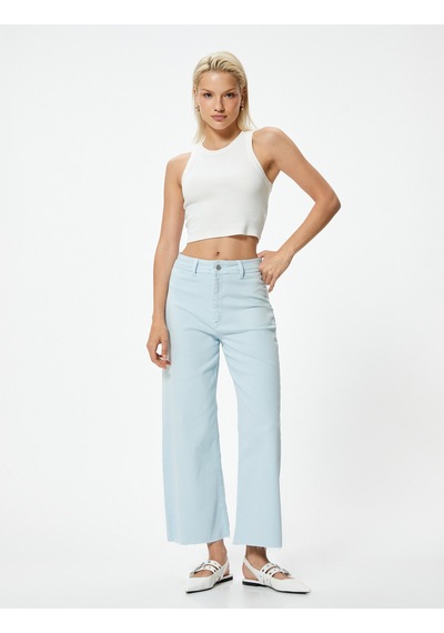 Koton Geniş Kısa Paça Kot Pantolon Yüksek Bel - Sandra Jeans Mavi 4sal40007mw Mavi