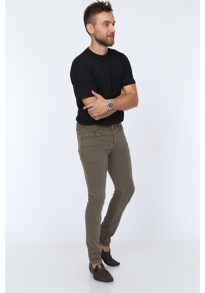 Digital Jeans Dar Kesim Erkek Likralı Toprak Kot Pantolon Açık Gri